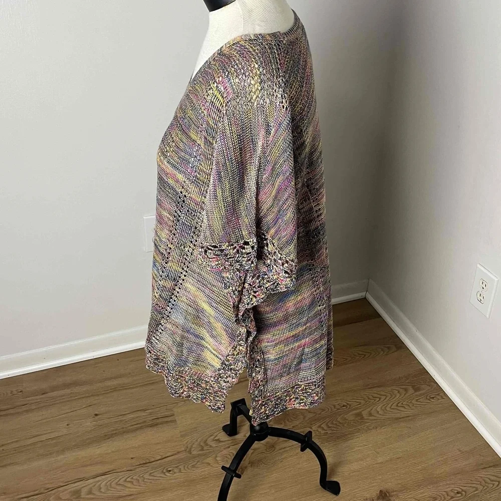 Rainbow Multicolor Vneck Crochet Pattern Loose Fit Boho Poncho‎ Small Medium